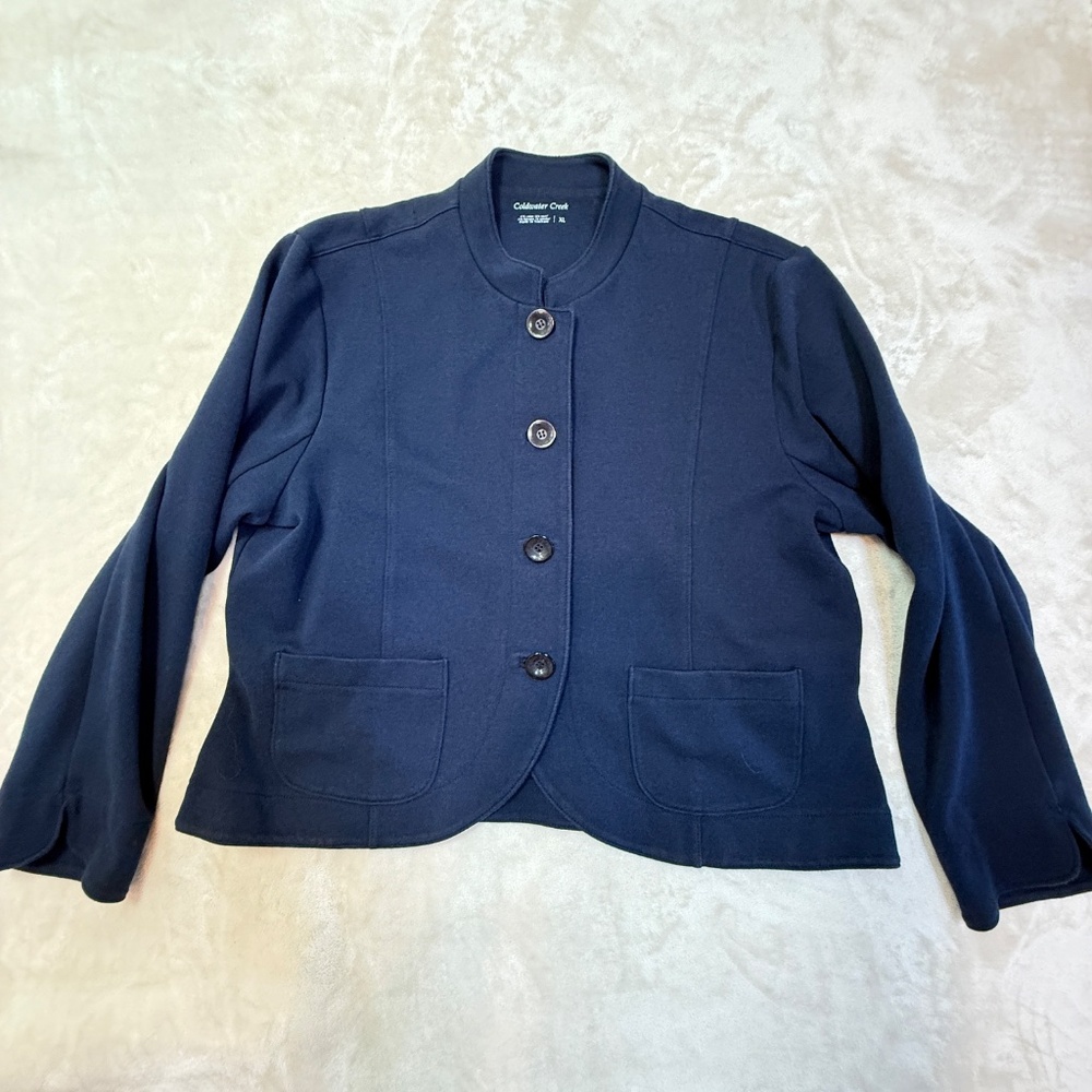 Coldwater Creek Short Mandarin Neck Navy Blue Cropped Cardigan XL